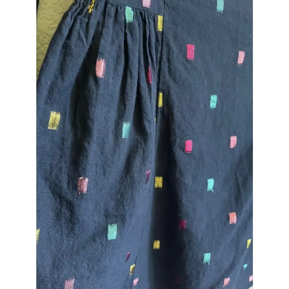 GAP KIDS‎ Cotton Fit 'n Flare Dress Navy Blue Metallic Confetti Polka Dot Medium